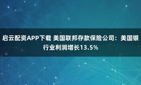 启云配资APP下载 美国联邦存款保险公司：美国银行业利润增长13.5%